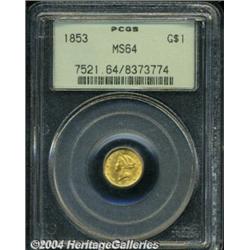 1853 G$1 MS64 PCGS. Virtually blemish-free,