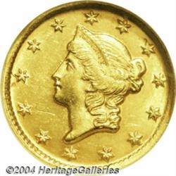 1853-D G$1 MS63 NGC. Variety 5-G. A shimmering