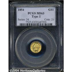 1854 G$1 Type One MS63 PCGS. The last year for