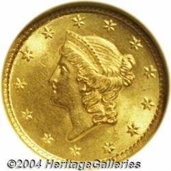 1854 G$1 Type One MS65 NGC. Razor sharp with
