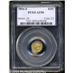 1854-S G$1 AU50 PCGS. Reasonably scarce in all