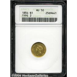 1854 G$1 Type Two AU50 ANACS. This AU example