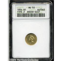 1854 G$1 Type Two AU50 ANACS. Breen-6037,