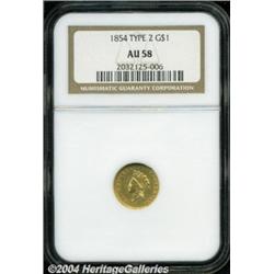 1854 G$1 Type Two AU58 NGC. Slight rub on the