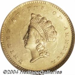 1854 G$1 Type Two MS62 NGC. Heavy die clashing