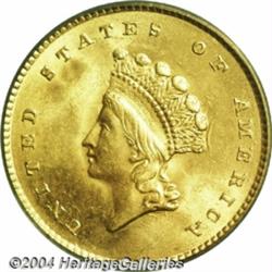 1854 G$1 Type Two MS64 PCGS. The briefly