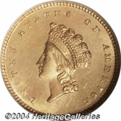 1854 G$1 Type Two MS64 NGC. A nicely impressed