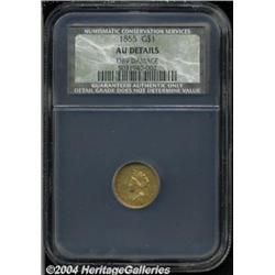 1855 G$1 AU50 Details, Obverse Damage, NCS. A