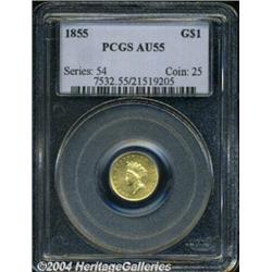 1855 G$1 AU55 PCGS. Well struck with flashy,
