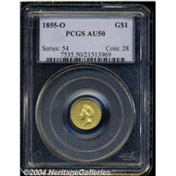 1855-O G$1 AU50 PCGS. Typically softly struck,