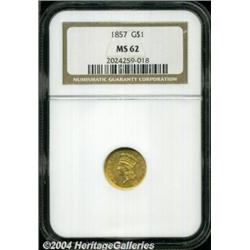 1857 G$1 MS62 NGC. Quite dull and lackluster