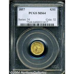 1857 G$1 MS64 PCGS. A bright Choice Mint State