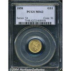 1858 G$1 MS62 PCGS. Deep copper-gold patina