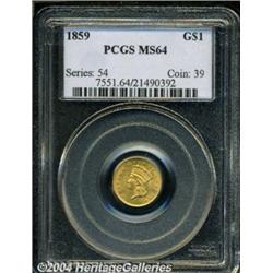 1859 G$1 MS64 PCGS. The 1859 is a scarcer and