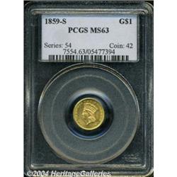 1859-S G$1 MS63 PCGS. Pleasing copper-gold
