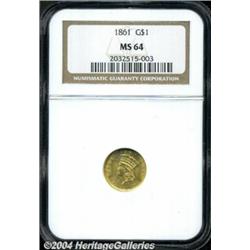 1861 G$1 MS64 NGC. Well defined overall with