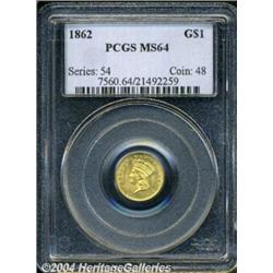 1862 G$1 MS64 PCGS. A shimmering