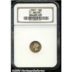 1867 G$1 AU58 NGC. The obverse of this bright,