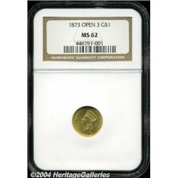 1873 G$1 Open 3 MS62 NGC. Sharply struck with