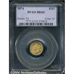 1874 G$1 MS65 PCGS. The obverse has a soft