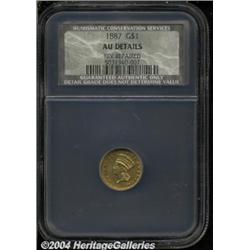 1887 G$1 AU50 Details, Reverse Repaired, NCS.
