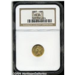 1887 G$1 MS64 NGC. Boldly struck and satiny,