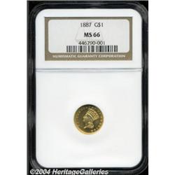 1887 G$1 MS66 NGC. Typically bold with