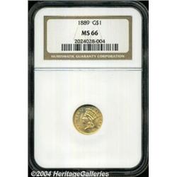 1889 G$1 MS66 NGC. Fully lustrous with well