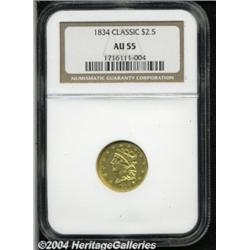 1834 $2 1/2 AU55 NGC. McCloskey-C, Breen-6140,