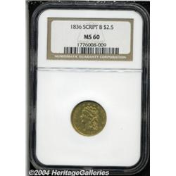 1836 $2 1/2 Script 8 MS60 NGC. McCloskey-D