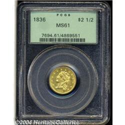 1836 $2 1/2 Script 8 MS61 PCGS. McCloskey-D,