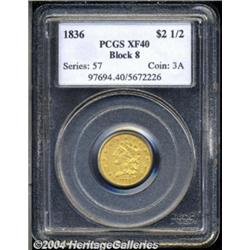 1836 $2 1/2 Block 8 XF40 PCGS. McCloskey-B
