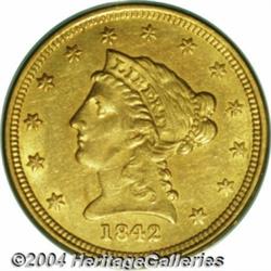 1842-D $2 1/2 AU58 PCGS. Variety 3-F. The 18