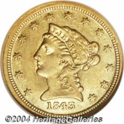 1843-C $2 1/2 Small Date, Crosslet 4 AU58 NGC.