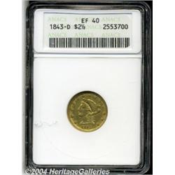 1843-D $2 1/2 Small D XF40 ANACS. Variety 4-F.