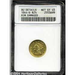 1844-D $2 1/2--Rim Damaged--ANACS. AU Details,