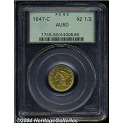 1847-C $2 1/2 AU50 PCGS. Variety 8-F. The