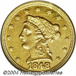 1848-C $2 1/2 AU58 PCGS. Variety 9-F.