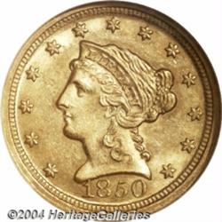 1850-D $2 1/2 MS63 NGC. Variety 13-M. While