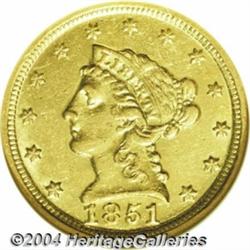 1851-D $2 1/2 XF45 ANACS. Variety 14-M. Bright