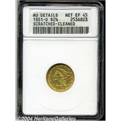 1851-D $2 1/2--Scratched, Cleaned--ANACS. AU