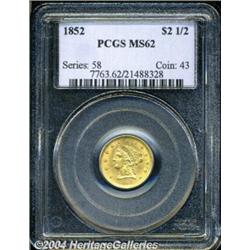 1852 $2 1/2 MS62 PCGS. Pretty yellow-gold