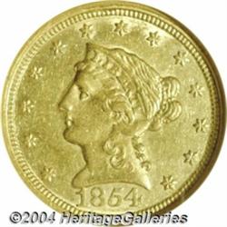 1854-C $2 1/2 AU55 NGC. Variety 15-I, the only