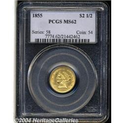 1855 $2 1/2 MS62 PCGS. Well struck with