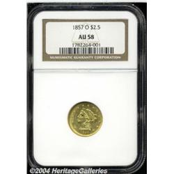 1857-O $2 1/2 AU58 NGC. The 1857-O, one of