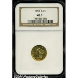 1858 $2 1/2 MS61 NGC. Well struck with even