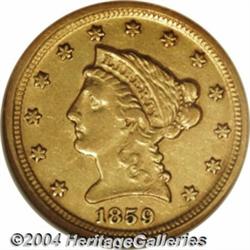 1859-D $2 1/2 AU53 NGC. Variety 21-M. The