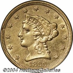 1860 $2 1/2 Old Reverse, Type One AU50 PCGS.