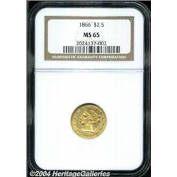 1866 $2 1/2 MS65 NGC. Boldly struck, with