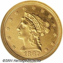 1867 $2 1/2 AU58 NGC. Very well struck with a